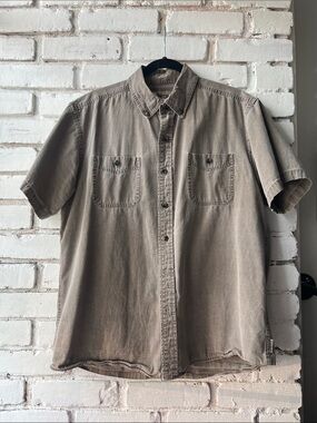 100% cotton Y2k wind river Men's Short-Sleeve Casual Button-Up Shirt in Taupe